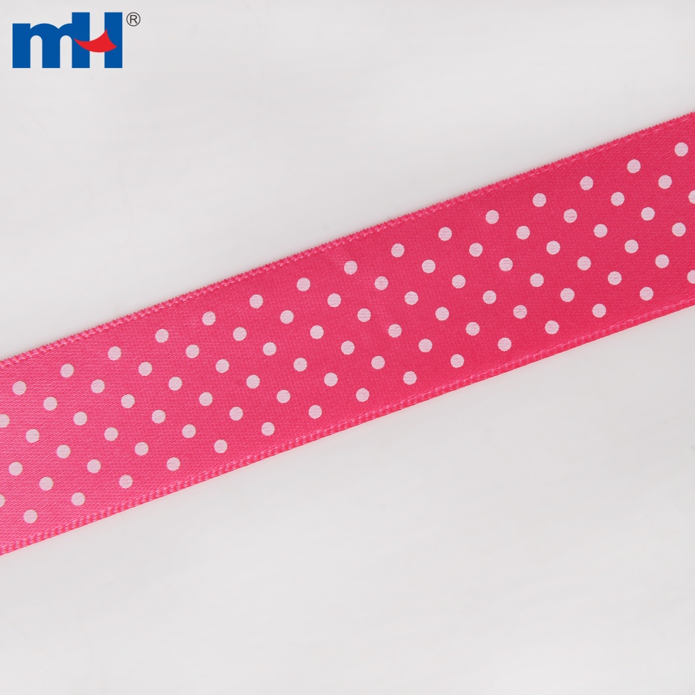 25mm Pink Polka Dots Printed Satin Ribbon Manufacturer In China