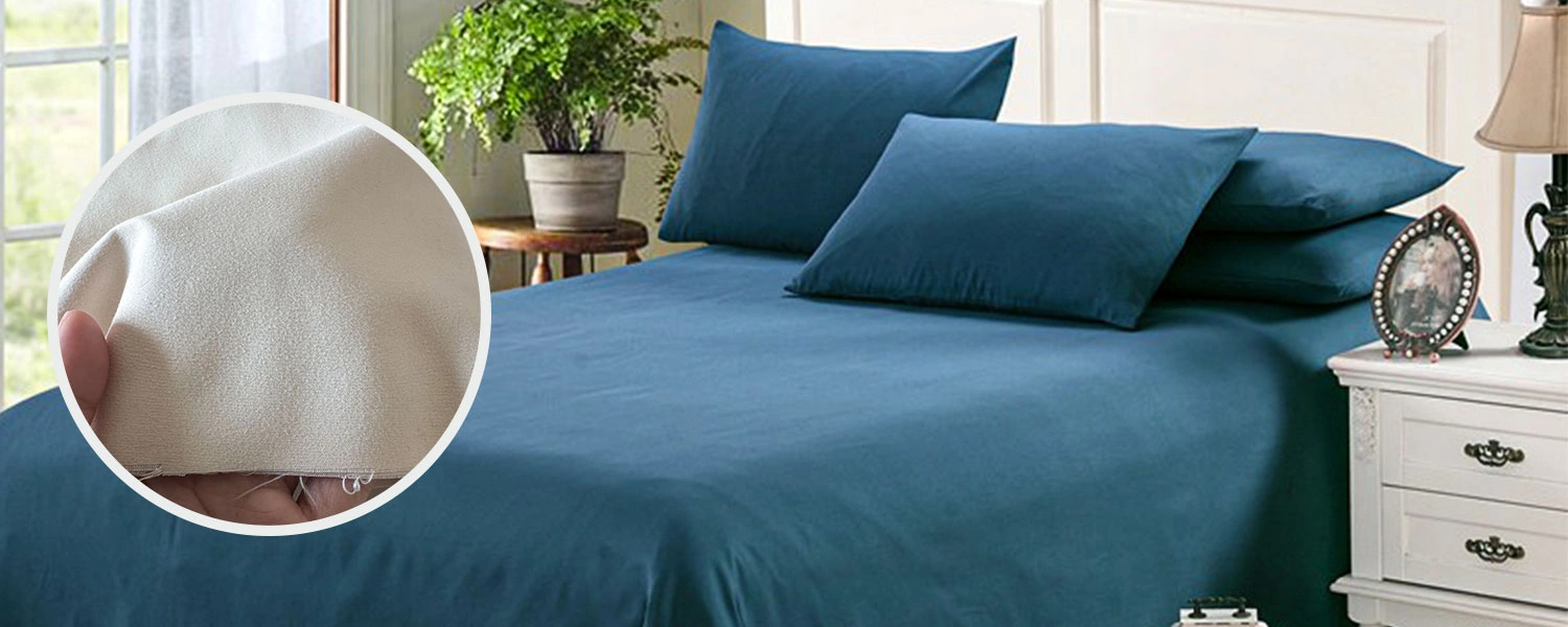 Sanded solid color printed bed sheet fabric application