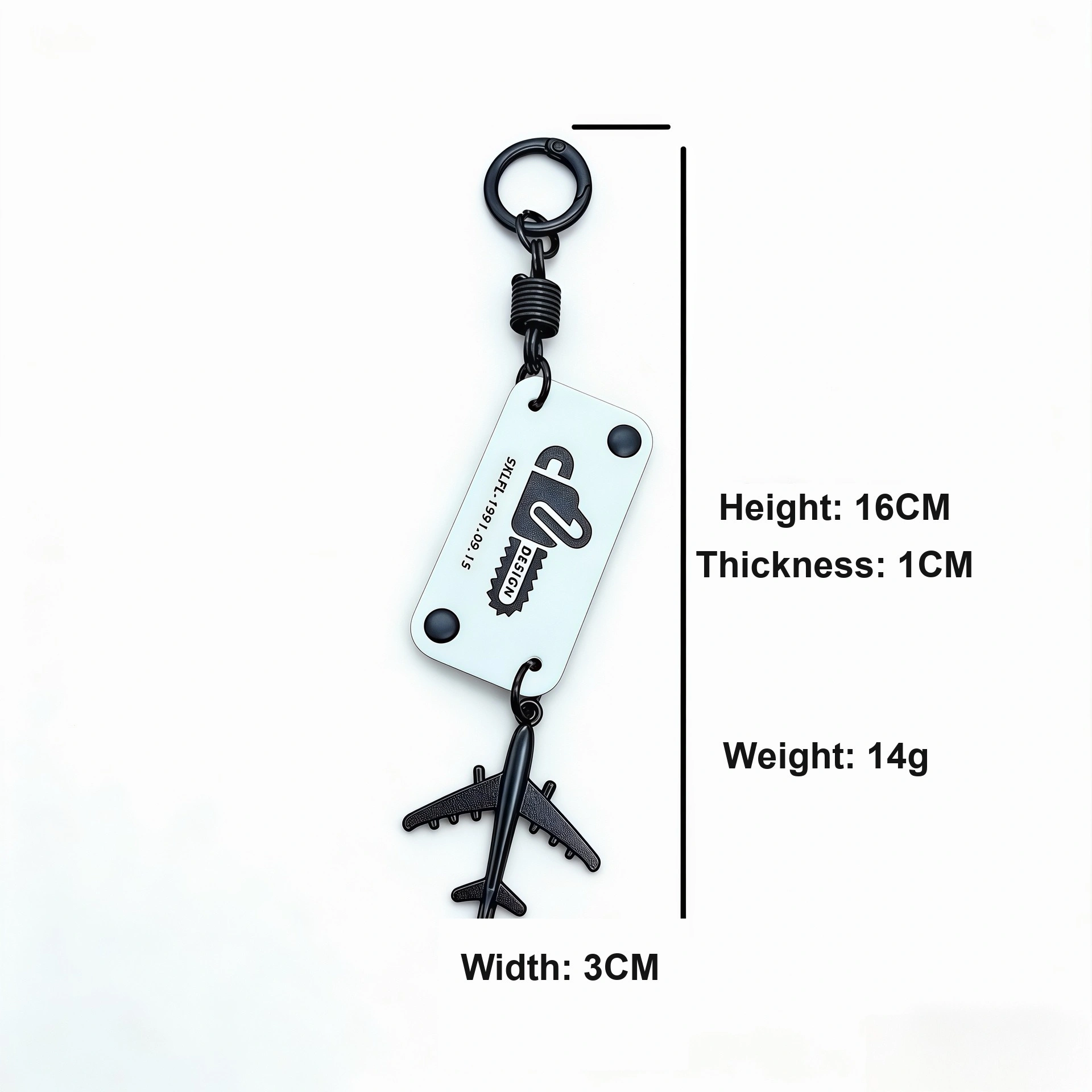 Leather airplane keychain with height and width markings