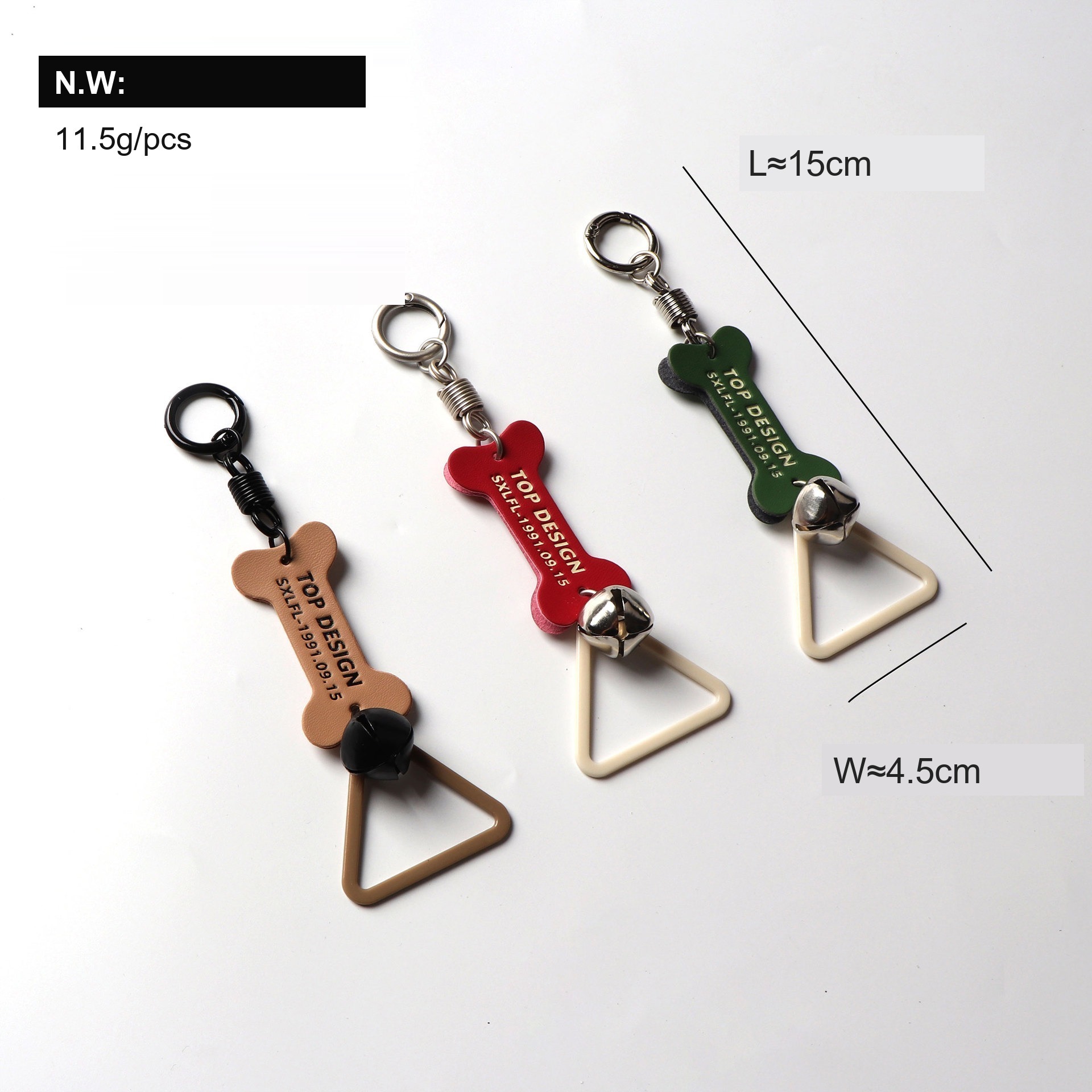 Bone tag charm with bell and size specification