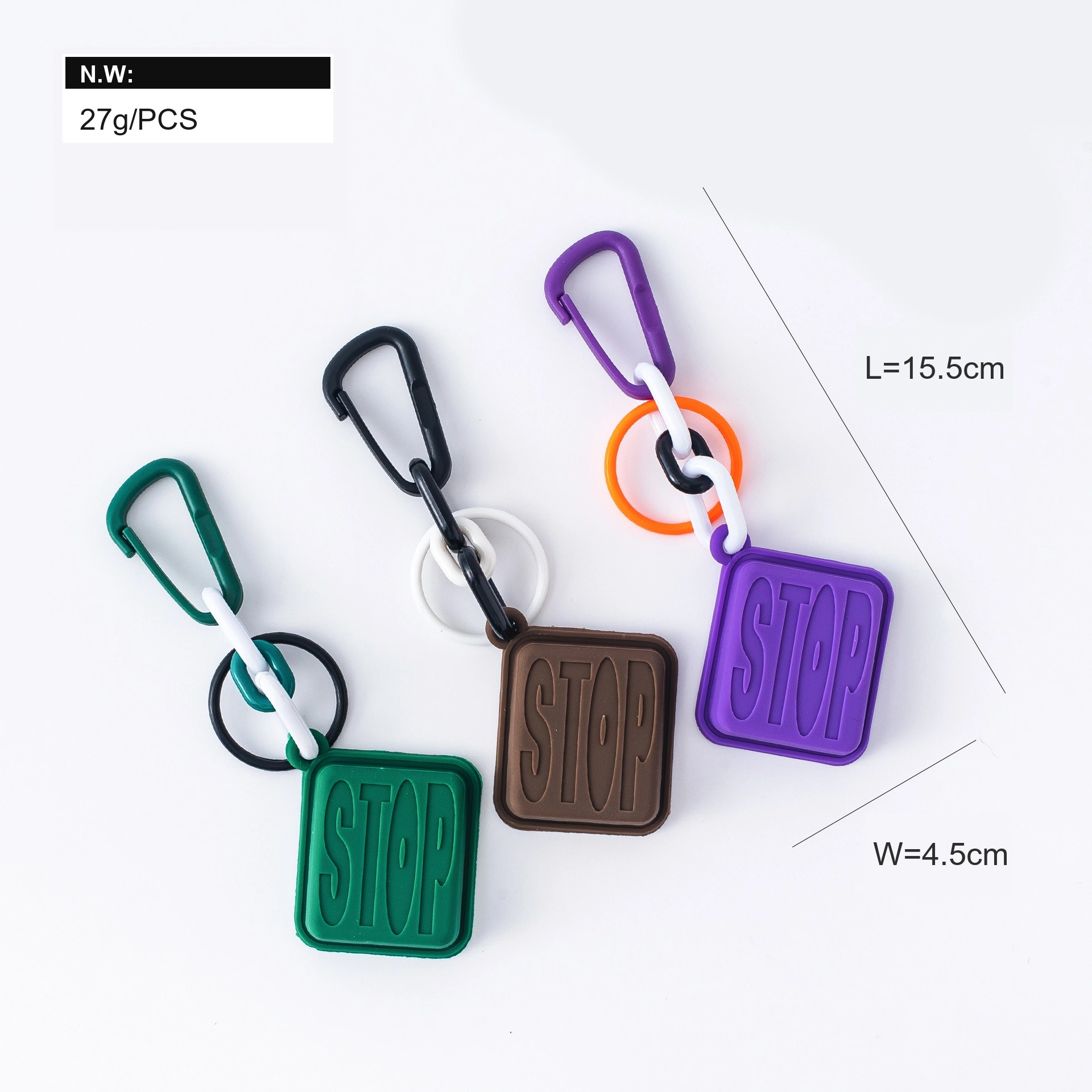 STOP letter charm with 15.5cm length and 4.5cm tag size markings