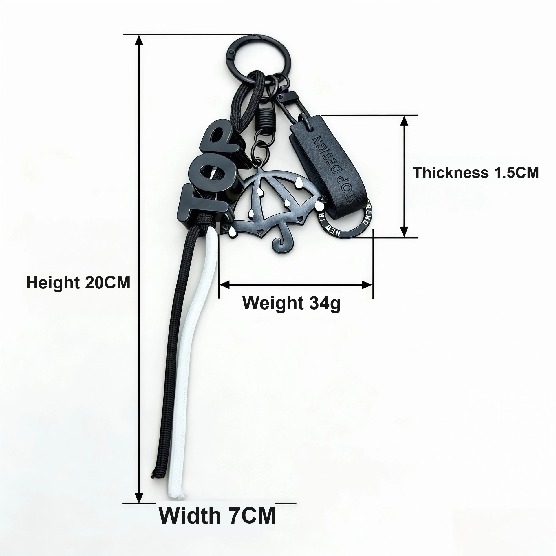 Umbrella charm with 20cm height and 7cm width markings