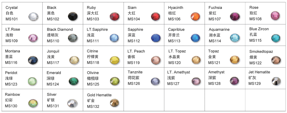 hotfix rhinestone color card