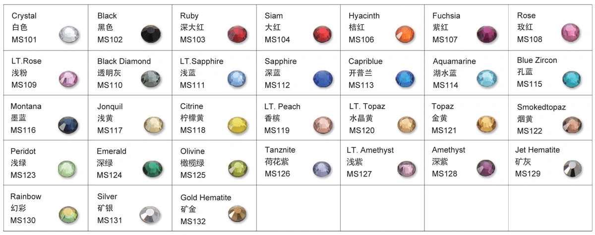 hotfix rhinestone color card