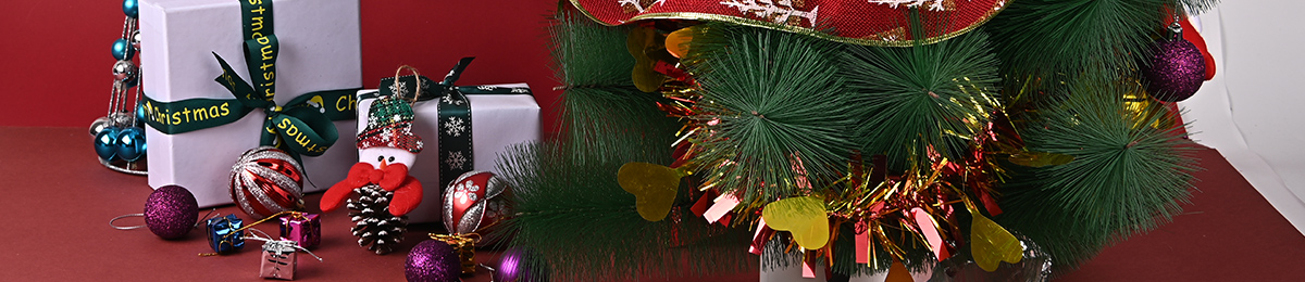 Red and gold Christmas ribbons and ornaments