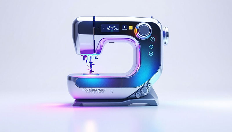 A sewing machine with polyester thread ready for use.