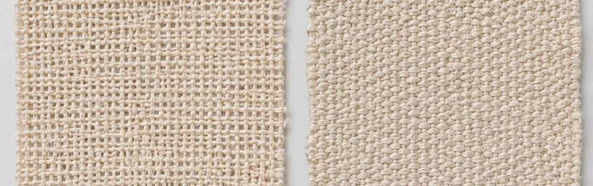 Same fibre, two weaves: the open plain weave (left) versus the tighter, heavier duck weave (right).