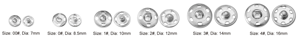 press stud button size