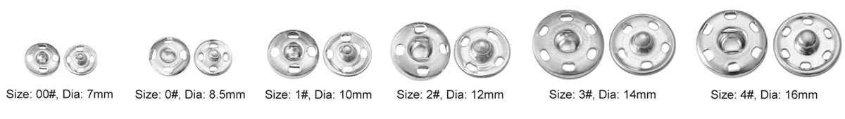 press stud button size