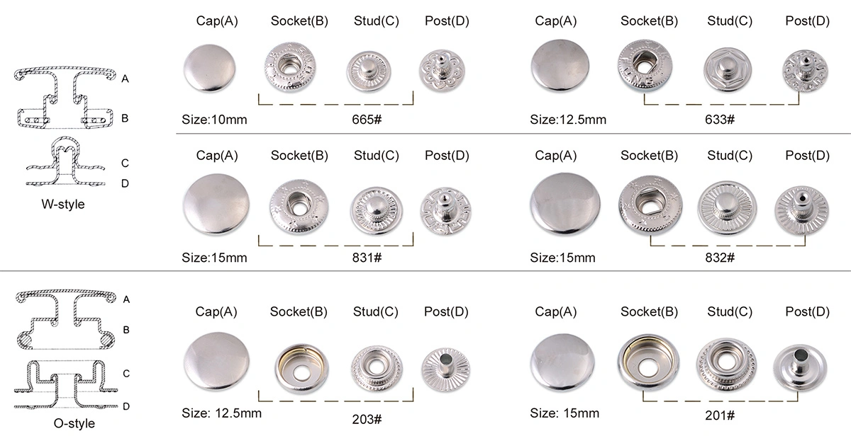 snap button size and type