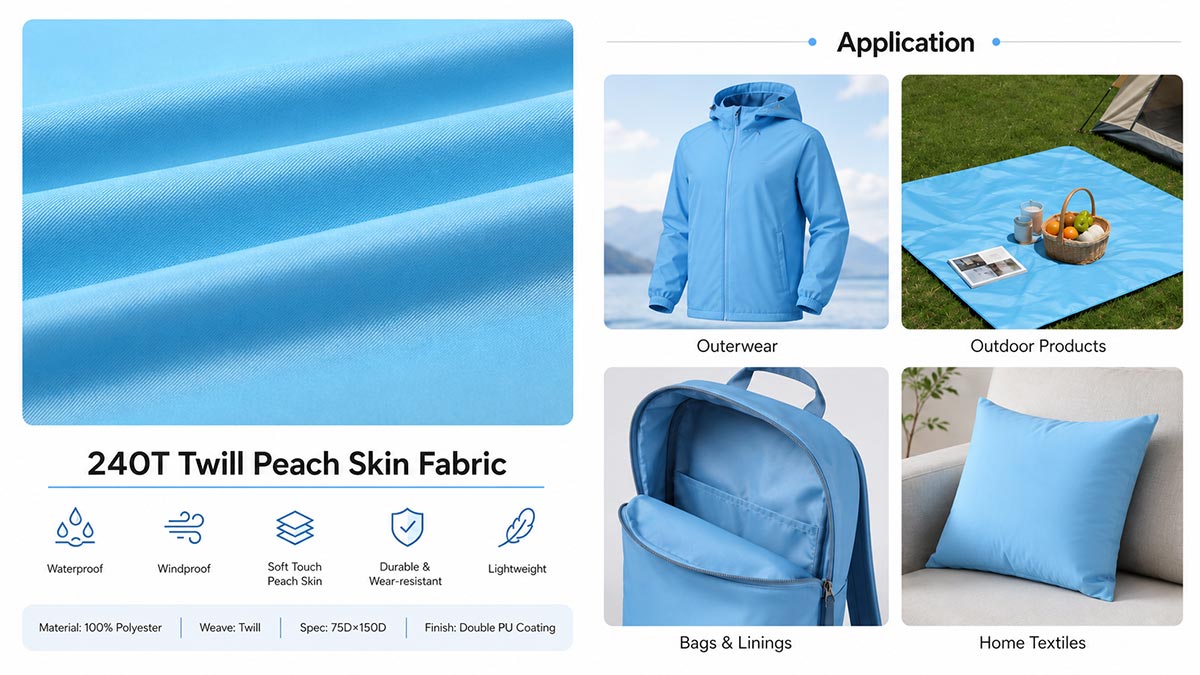 240T twill peach skin fabric application
