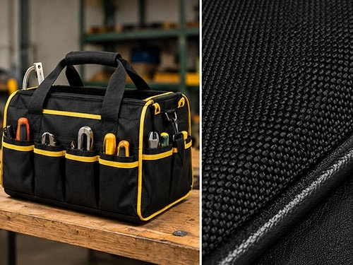 Heavy-duty 1680D Oxford fabric for tool bags and outdoor bags with abrasion-resistant woven texture detail