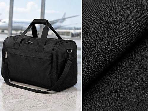 Black 600D Oxford fabric for travel duffel bags with durable woven texture and coated fabric detail