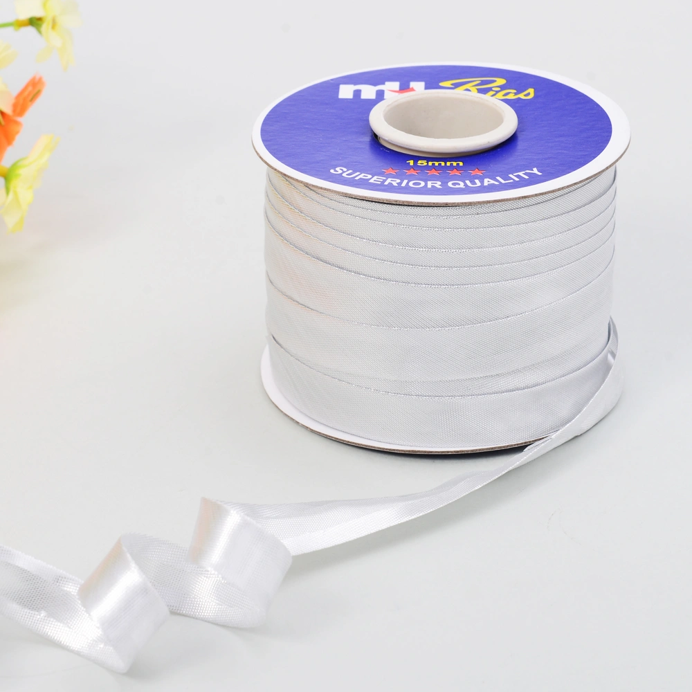 Metallic silver bias binding tape 15mm metallic silver bias binding tape on a 72-yard bobbin