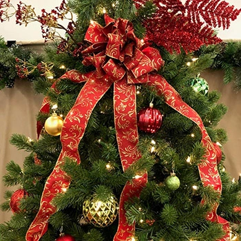 Christmas tree ribbon - 63mm White and Red Glitter Wired Satin Ribbon
