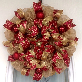 Christmas tree ribbon - 63mm White and Red Glitter Wired Satin Ribbon