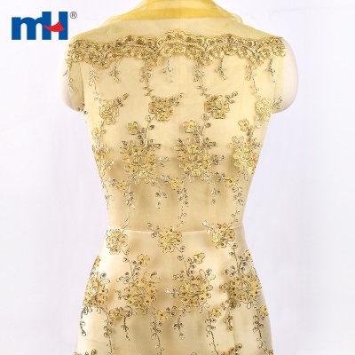 Gold Corded Tulle Lace Fabric