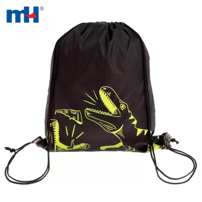 Dinosaur Print Black Drawstring Backpack Bags