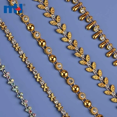 Golden Multicolor Plastic Rhinestone Chain Trim