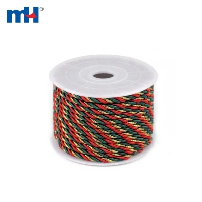 6mm Metallic Gold/Red/Green Twisted Upholstery Cord