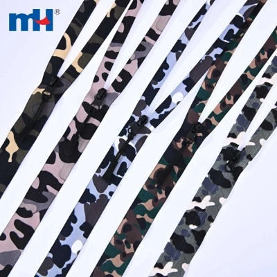 #7 Camouflage Printed Reverse Coil Zippers