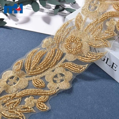 Gold Beaded Border Lace Ribbon