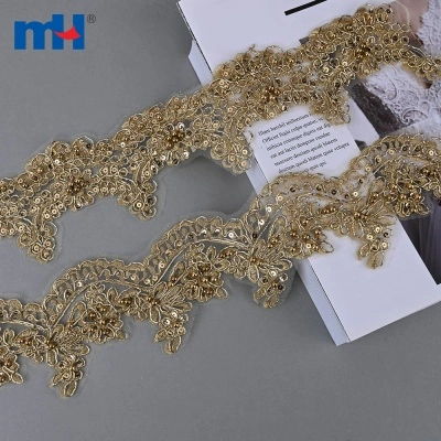 7cm Metallic Gold Corded Lace Trim