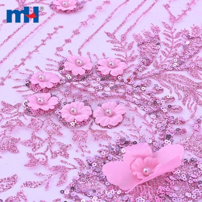 3D Floral Embroidery Glitter Wedding Lace Fabric