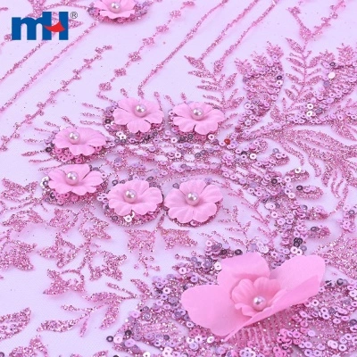 3D Floral Embroidery Glitter Wedding Lace Fabric