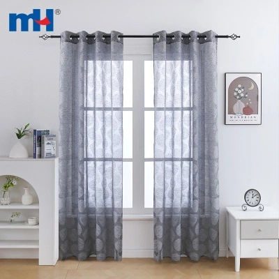 Polyester-Linen Blend Embroidered Sheer Curtains