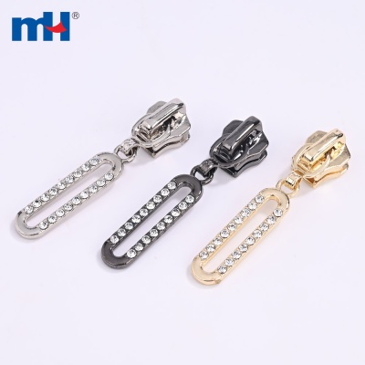 Zinc Alloy Slider with Rhinestones Decorated Puller