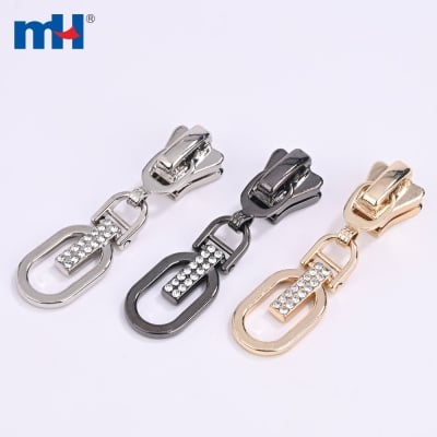 Zinc Alloy Slider with Rhinestones Decorated Puller