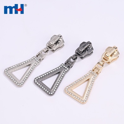 Zinc Alloy Slider with Rhinestones Decorated Puller