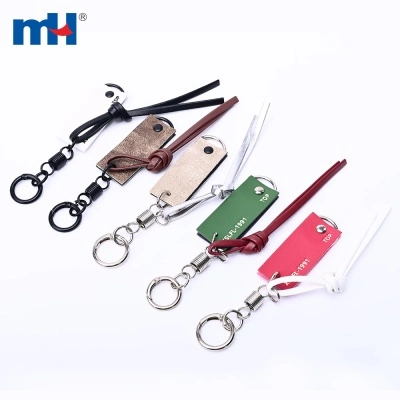 Knotted Cord Leather Label Keychain