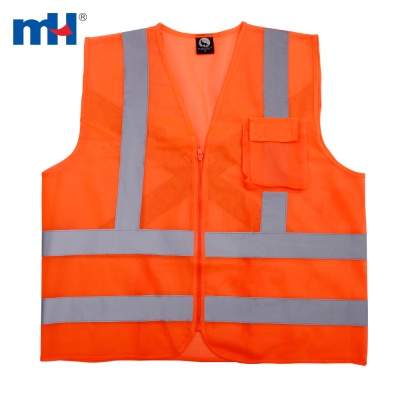 Zipper Front 1-pocket Reflective Safety Vest - Orange