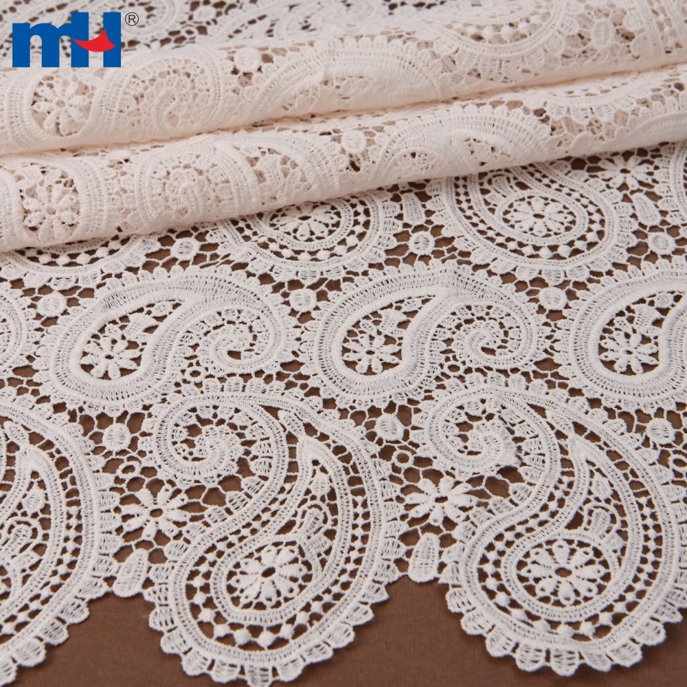 SS181130-EMB26 Ivory White Geometric Chemical Lace Fabric 
