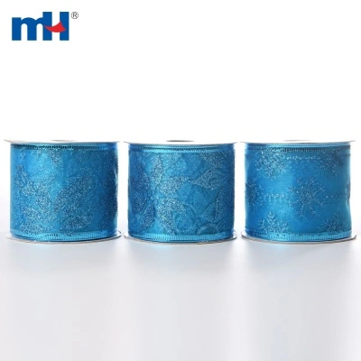63mm Metallic Blue Wired Organza Christmas Ribbon