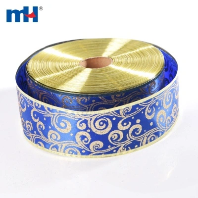 Blue Satin Christmas Glitter Ribbons