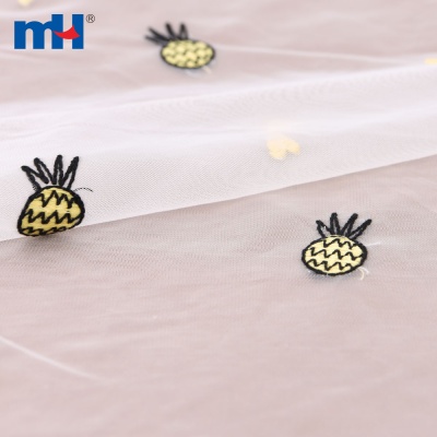 Pineapple Embroidered Mesh Fabric