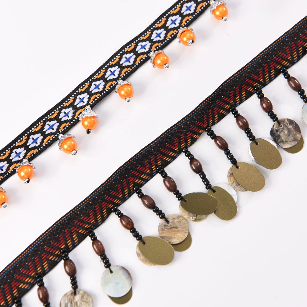 copper coin tassel fringe trim for decorative accessory production