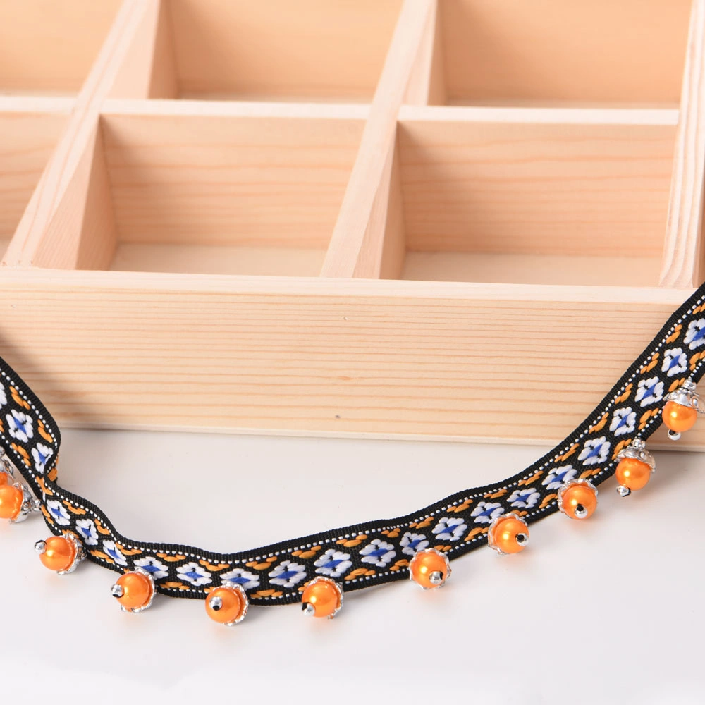 ethnic tassel fringe trim with copper coins and glass beads