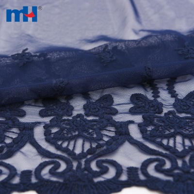 Navy Blue Embroidered Mesh Lace