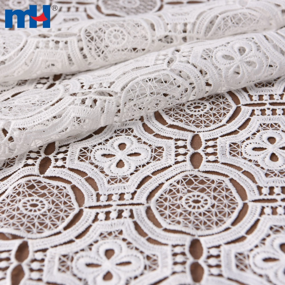 White Geometric Lace Polyester Fabric, Denier Polyester, PET
