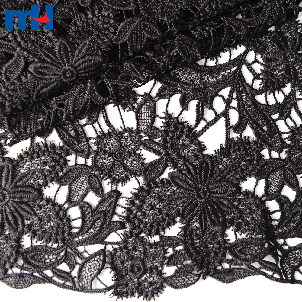 Black Venice Embroidered French Guipure Lace fabric