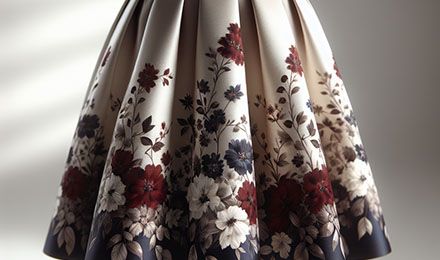 Claret Navy Blue & White Floral Taffeta: Printed Faille Skirt Fabric