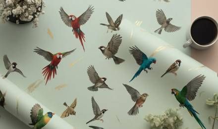 Bird Wrapping Paper, Fabric, Wallpaper, Home Decor